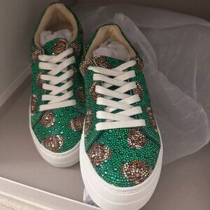 Betsey Johnson Sidny Football Print Rhinestone Platform Sneakers - sz 6